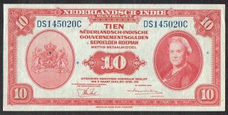 Netherlands Indies 10 Gulden 1943 Xf/au Muntbiljet Indonesia Abnc P114