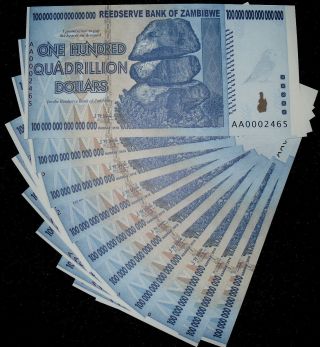 10x Zambibwe $100 Quadrillion (1 Quintillion) Parody Spoof Fantasy Art Notes