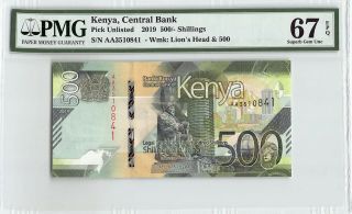 Kenya 2019 Pmg Gem Unc 67 Epq 500/ - Shillings Aa Prefix