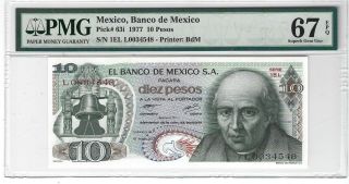 P - 63i 1977 10 Pesos,  Banco De Mexico,  Pmg 67epq Gem