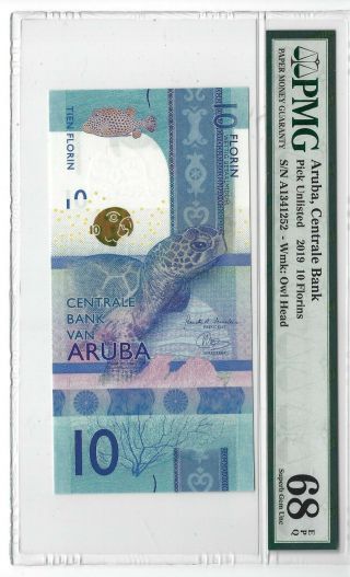 P - Unl 2019 10 Florins,  Aruba Centrale Bank,  Issue,  Pmg 68epq,  Gem,