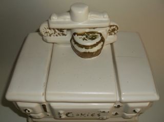 Vintage McCoy Cook Stove Cookstove Ivory White Bronze Cold Painted Cookie Jar 2