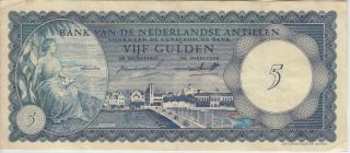 Netherlands Antilles Banknote P1 - 3496 5 Gulden 2.  1.  1962 Prefix Nº,  Vf
