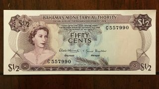 1968 Bahamas 50 Cents Banknote Queen Elizabeth Ii Pick - 26a Choice Uncirculated