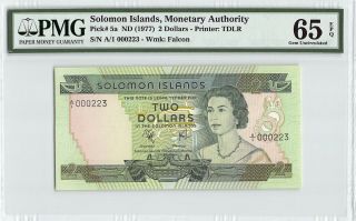 Solomon Islands Nd (1977) P - 5a Pmg Gem Unc 65 Epq 2 Dollars Low S/n 223