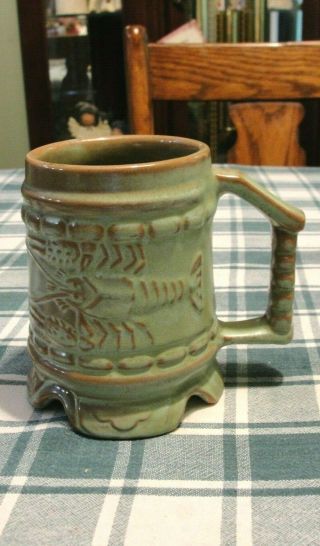 Vintage Frankoma Pottery Louisiana Crawdad Prairie Green Coffee Mug Cup