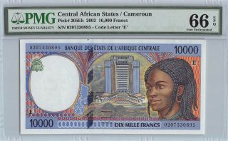 Central African States / Cameroun 2002 P - 205eh Pmg Gem Unc 66 Epq 10,  000 Francs