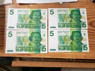 Netherlands 5 Gulden X 4 Au - Unc Worth $100,  Nr 28 - 3 - 1973