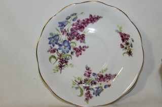 Royal Albert Bone China England Teacup & Saucer - Blue & Dark Pink Flowers 1970s 2
