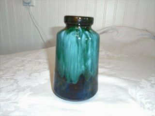 5 - 1/2 " Blue Mountain Pottery Canada Teal Green Black Drip Glaze Vase Vgc