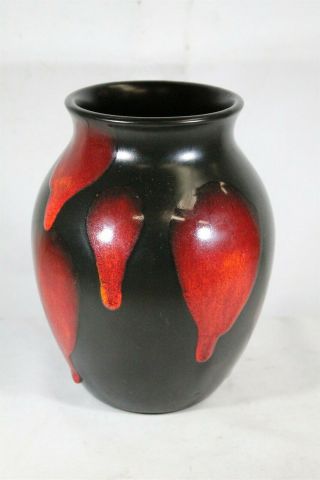 Mcm Poole Red Flambe Drip Glaze Over Black Pottery Jar Vase Eames Interest