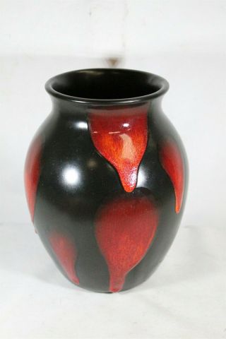 MCM Poole Red FLambe Drip Glaze Over Black Pottery Jar Vase Eames Interest 2
