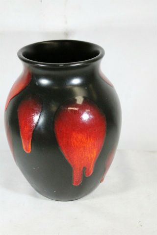 MCM Poole Red FLambe Drip Glaze Over Black Pottery Jar Vase Eames Interest 3