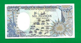 Equatorial Guinea Banknote 1000 Francs P21 1985 Map Elephant Xf