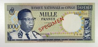 Banque Nationale Du Congo 1000 Francs,  1 - 8 - 1964 P - 8a Tdlr Au - Unc.