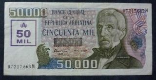 Argentina Banknote 50000 Australes,  Pick 332 Xf 1989 (overprinted)