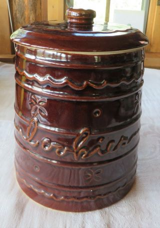 Vintage Marcrest Daisy & Dot Cookie Jar With Lid Brown Stoneware 9 1/2 "