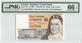 Ireland - Republic,  Central Bank 1999 P - 75b Pmg Gem Unc 66 Epq 5 Pounds