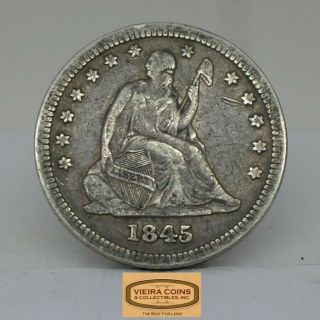 1845 Liberty Seated Silver Quarter,  Mintage Only 922,  000 Coins - B16904