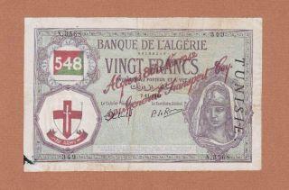 Banque De Algeria And Tunisia Military 20 Francs 1942 P - R1 Af 1st Army