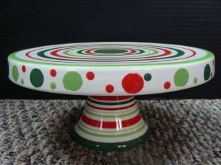 Home & Garden Party Stoneware Polka Dot & Stripe Pedestal Cake Plate
