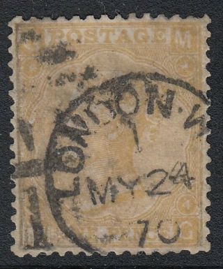 Gb Qv Stamp,  Sg 110,  9d Straw,  Plate 4,  Good,  1870,  Cat Value £325