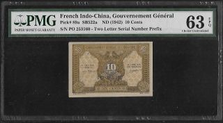 French Indochina P - 89a 10 Cents 1942 Pmg 63 Epq