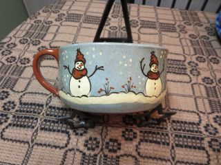 2011 Eldreth Pottery Redware Christmas Snowman Soup Bowl Mug Signed 2 3/4” X 5”