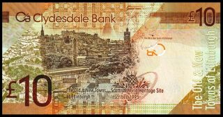 Scotland,  Clydesdale Bank,  10 £ pounds,  2014,  Pick 229j,  AU - UNC / ROBERT BURN 3