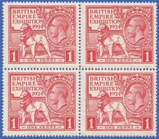 Gb Kgv 1924 1d Scarlet British Empire Exhibition Sg430 Gumm Block Of 4