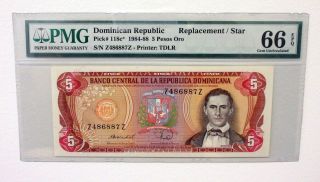 Dominican Republic,  Banco Central De La,  1988 5 Pesos P - 118c Pmg Gem Unc 66epq