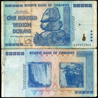 Zimbabwe 100 Trillion Dollars 2008 P 91 Aa Prefix Fine - Very Fine