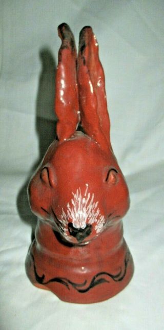 Old Handmade Redware Pottery Folk Art Rabbit Head