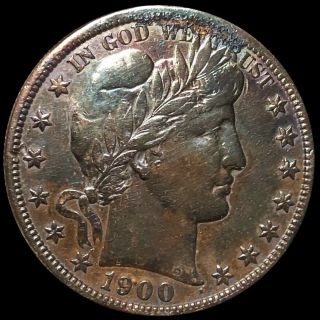 1900 - S Barber Half Dollar High Au “details” San Francisco 50c Silver Coin