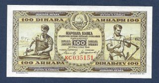 [an] Yugoslavia 100 Dinara 1946 P65b Unc