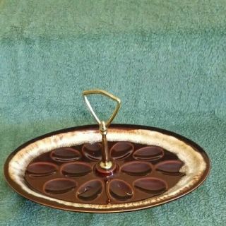 Pfaltzgraff Gourmet Brown Drip 12 " Deviled Egg Plate With Handle
