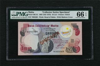 1967 Malta " Collector Series Specimen " 10 Liri Pick 36cs1 Pmg 66 Epq Gem Unc