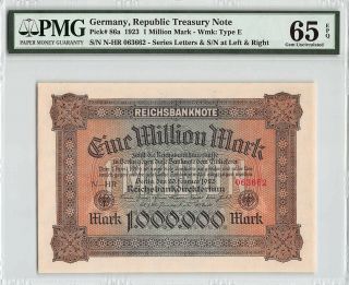Germany,  Reichsbanknote 1923 P - 86a Pmg Gem Unc 65 Epq 1 Million Mark
