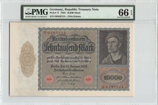 Germany,  Reichsbanknote 1922 P - 71 Pmg Gem Unc 66 Epq 10,  000 Mark