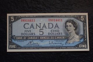 1954,  5 Dollars,  Bouey - Rasminsky,  Bank Of Canada,  S/x.  411,  Bc - 39c,  Unc