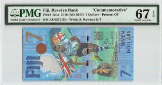 Fiji 2016 (nd 2017) P - 120a Pmg Gem 67 Unc Epq 7 Dollars “commemorative "