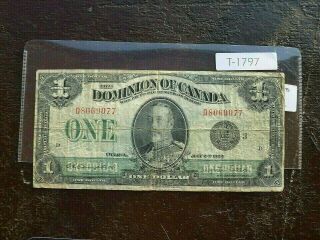 Banknote Canada 1923 1 Dollar Ref 25 B Value 110.  00 T1797