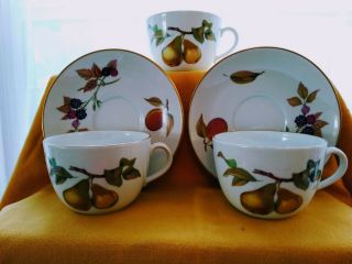 Royal Worcester Evesham Breakfast Cup & Saucer Three (3) Cups Two (2) Saucers