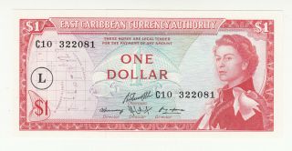East Caribbean States St.  Lucia 1 Dollar 1965 Unc P13l Qeii @