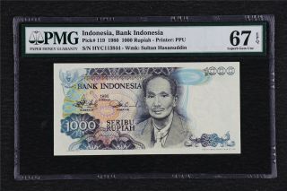 1980 Indonesia Bank Indonesia 1000 Rupiah Pick 119 Pmg 67 Epq Gem Unc