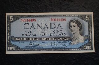 1954,  5 Dollars,  Bouey - Rasminsky,  Bank of Canada,  S/X.  408,  BC - 39c,  UNC. 2