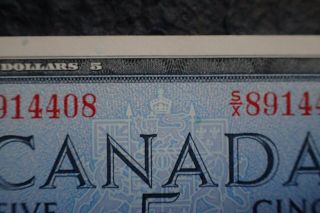 1954,  5 Dollars,  Bouey - Rasminsky,  Bank of Canada,  S/X.  408,  BC - 39c,  UNC. 3