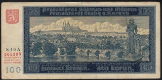 1940 100 Kronen Czechoslovakia Wwii Old Money Banknote German Occupation Note Vf