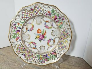 Schumann Bavaria Us Zone Germany Dresden Flowers Reticulated 10 " Plate