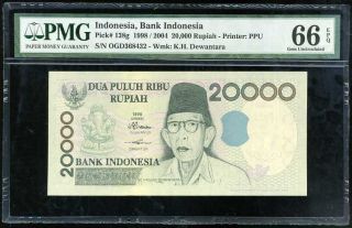 Indonesia 20000 20,  000 Rupiah 1998 / 2004 P 138 G Gem Unc Pmg 66 Epq